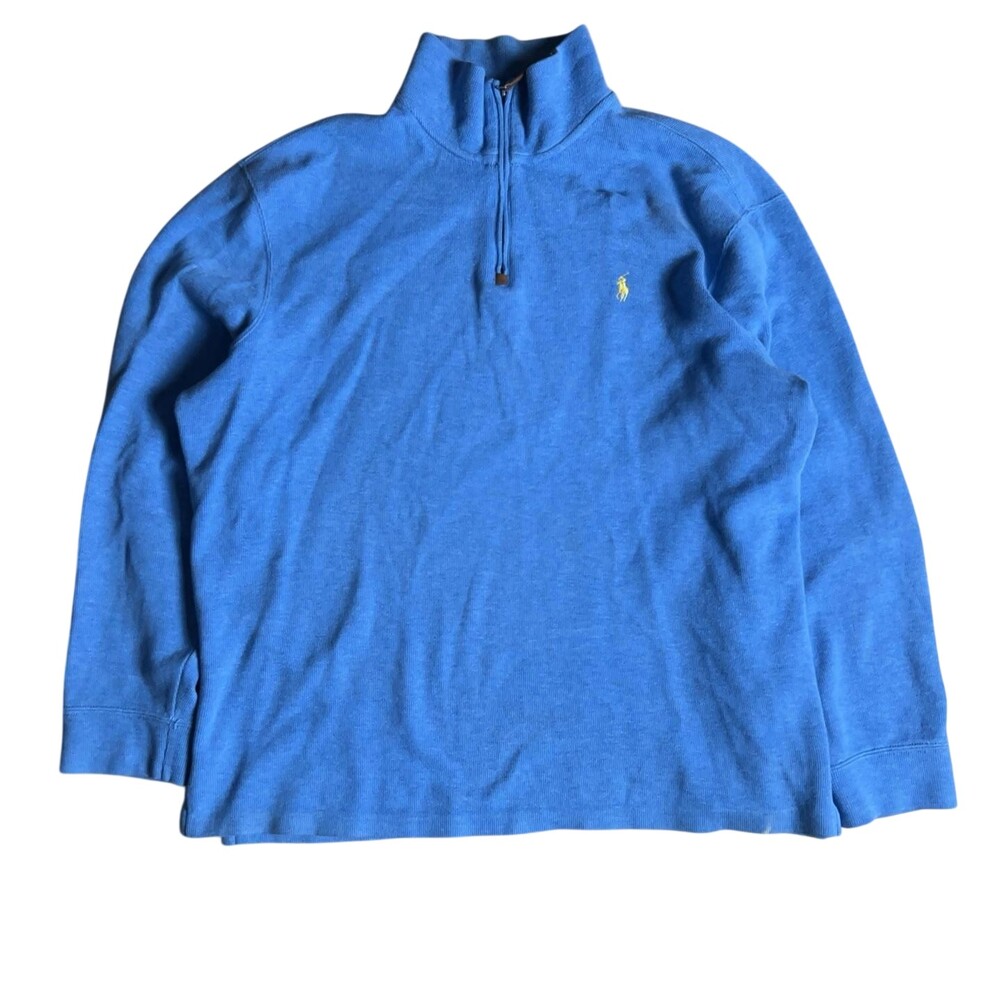 Polo By Ralph Lauren Sweater Mens XL Blue Pullover Mock Neck Cotton Lightweight